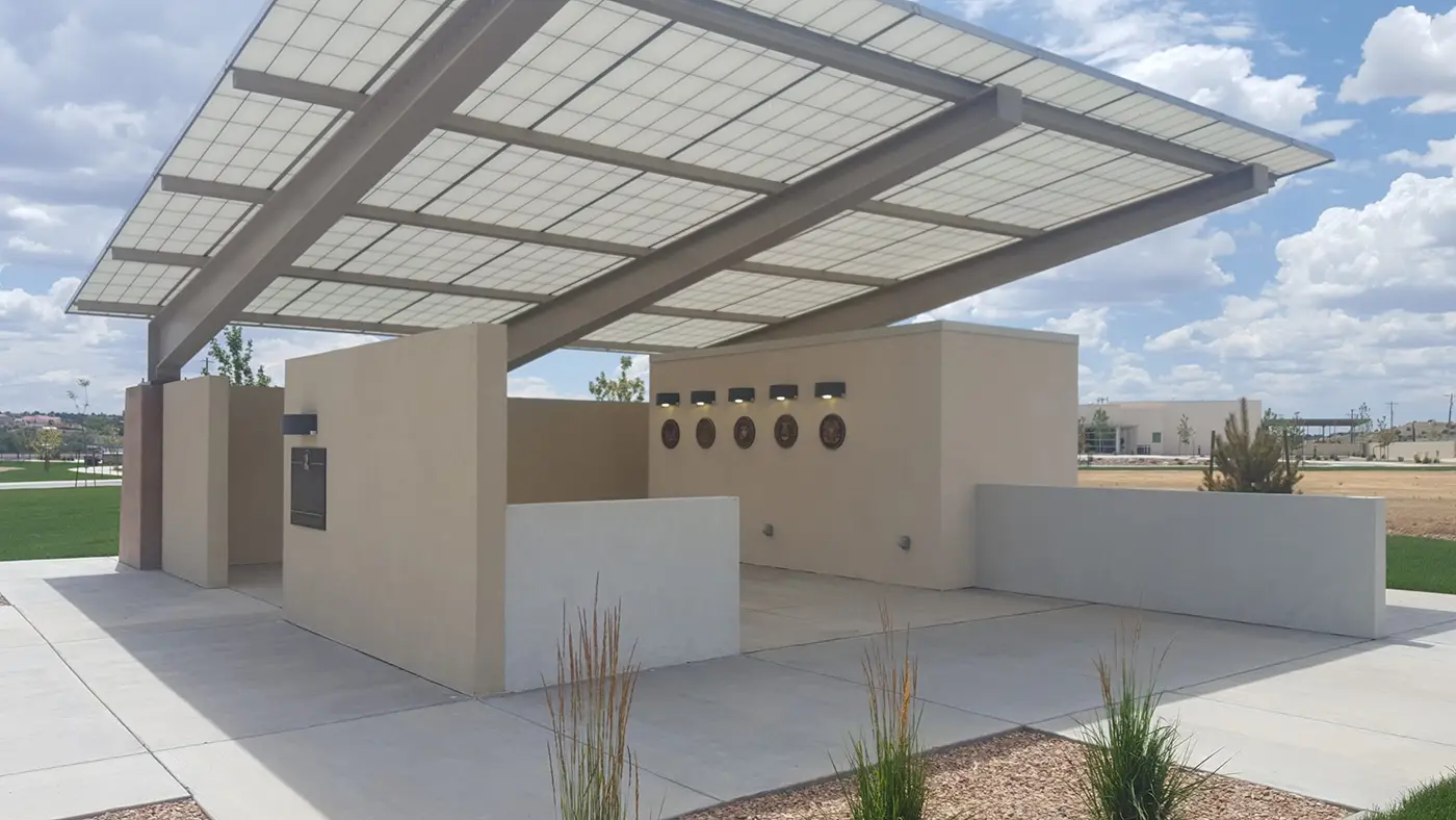 Gallup-Cemetary-structure Shaded structure at the Gallup State Veterans Cemetery