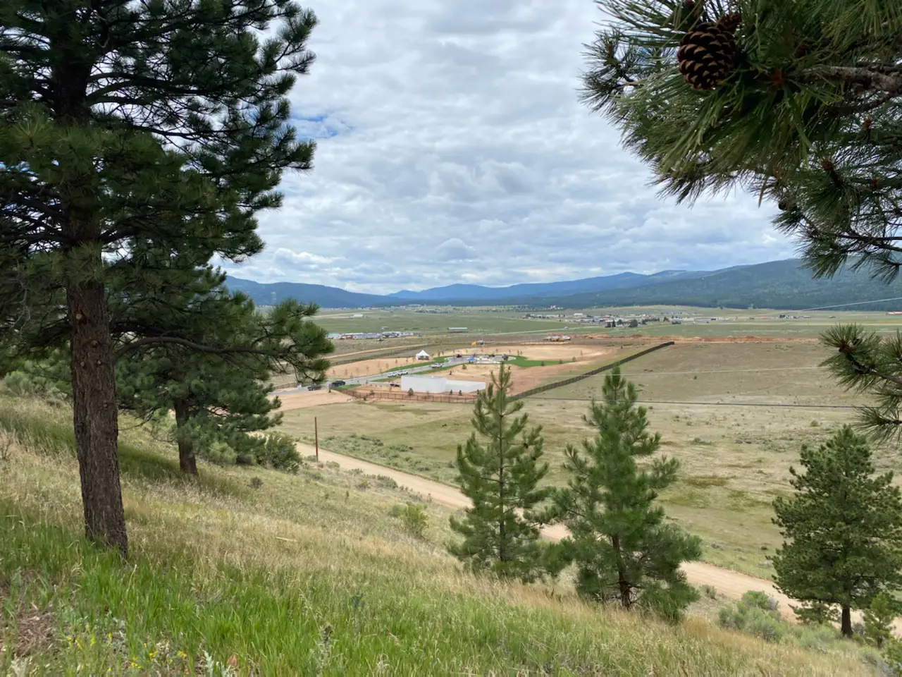 Photo of the cemetary taken from among the trees on one of the surrounding hills
