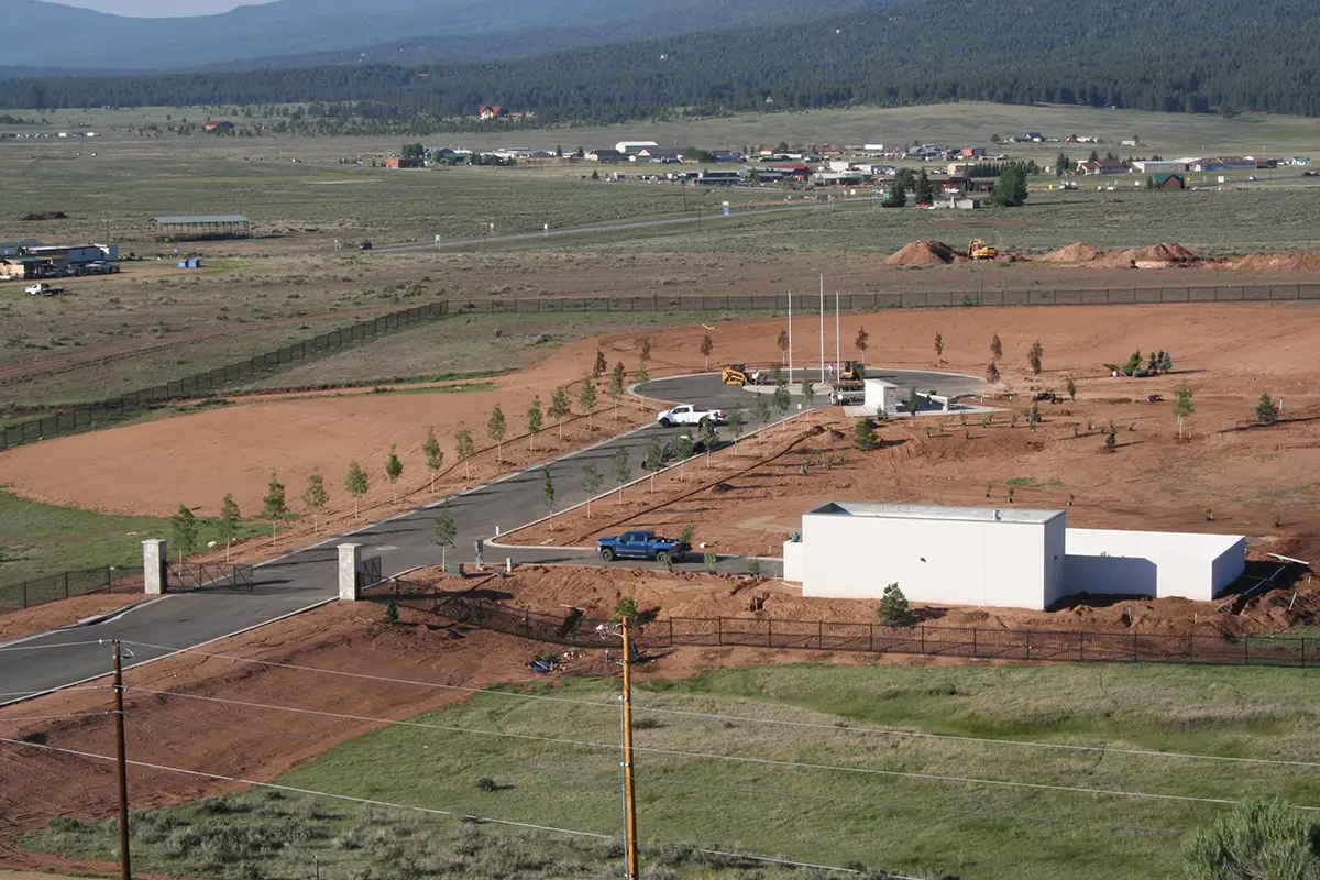 Aerial view of construction of the cemetery