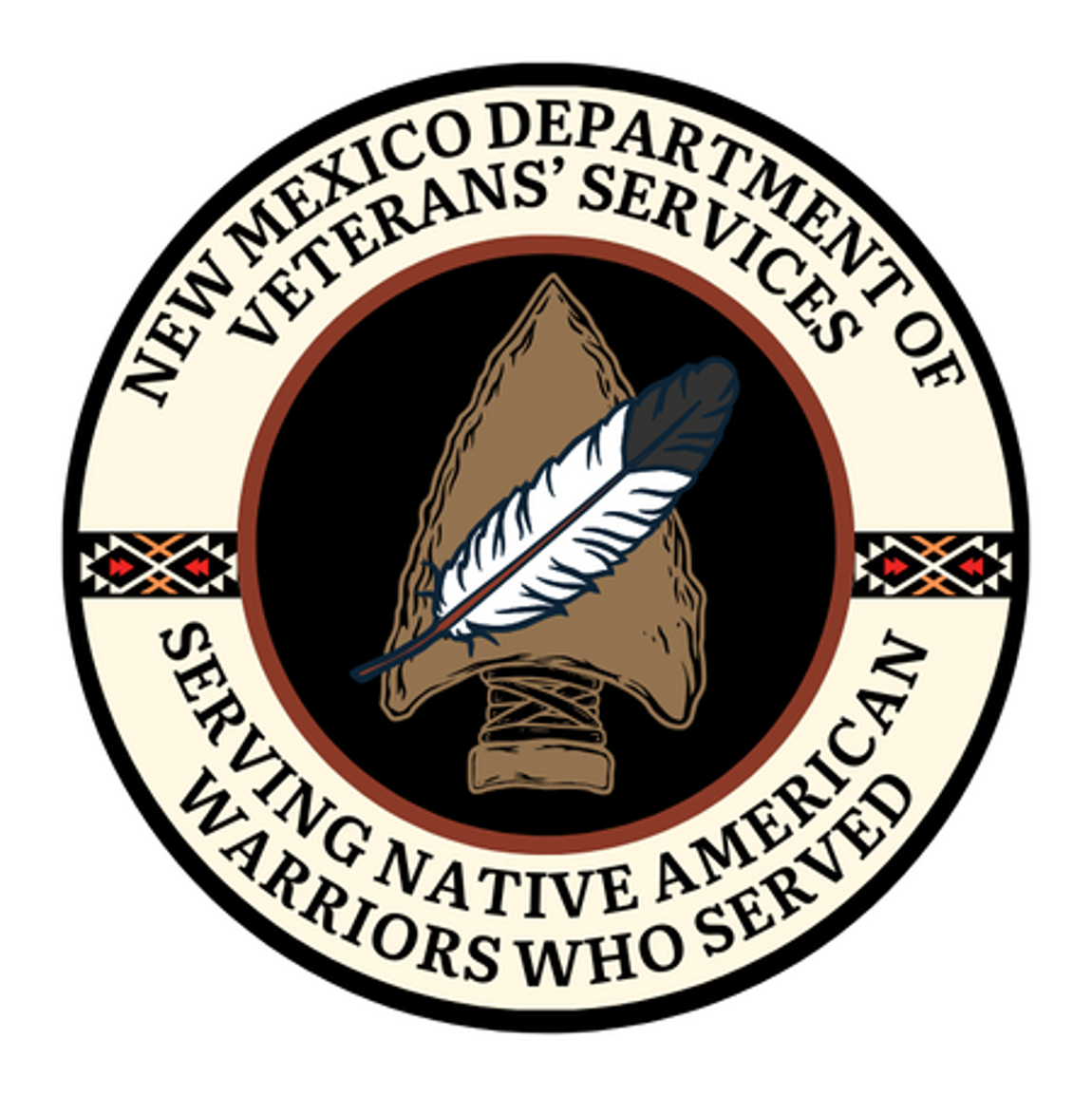 Tribal Liaison logo Womens Veterans Program logo showing the silhouette of a woman's face over the red shape of New Mexico